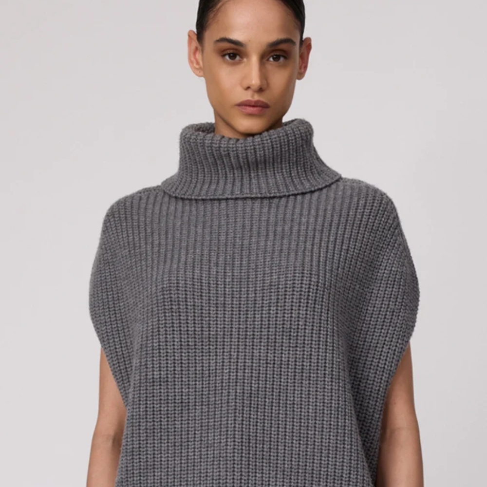 Pearl Cowl Neck Sweater Light Blue Sleeveless